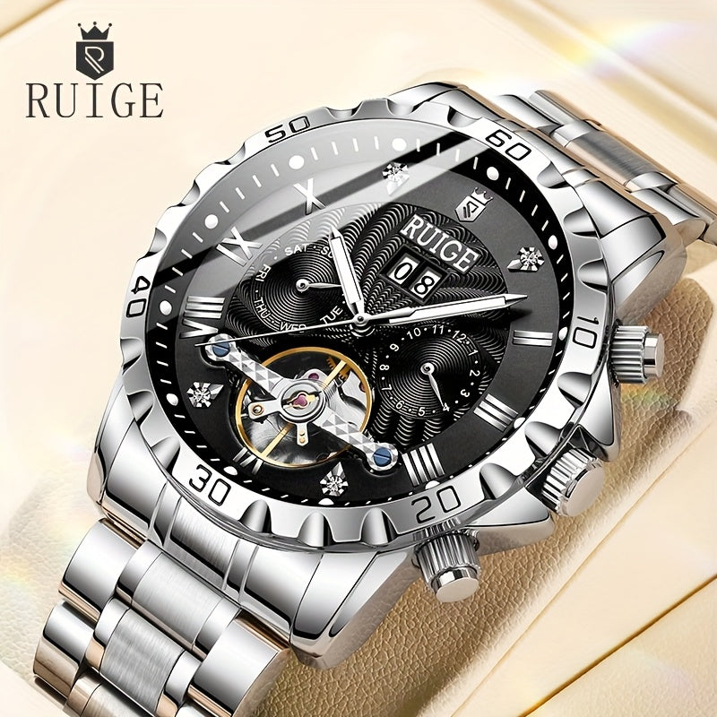 Orologio meccanico automatico di lusso da uomo con indicazione giorno e data, adatto per occasioni d'affari e casual, un regalo perfetto