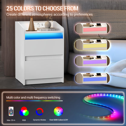 Comodino con 2 Cassetti, Tavolino Laterale, Elegante e Versatile, Ideale per Soggiorno e Camera da Letto, Nero/Bianco