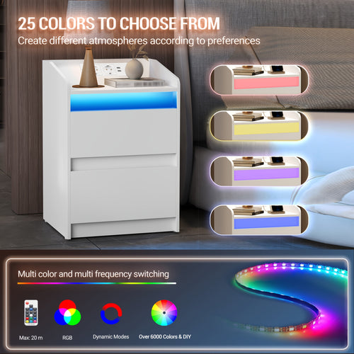 Comodino con 2 Cassetti, Tavolino Laterale, Elegante e Versatile, Ideale per Soggiorno e Camera da Letto, Nero/Bianco