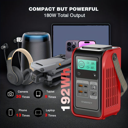 Stazione di alimentazione portatile, batteria Lifepo4 da 192 Wh, generatore solare, alimentazione a ricarica rapida USB-C da 140 W con luce per campeggio, viaggi, emergenze