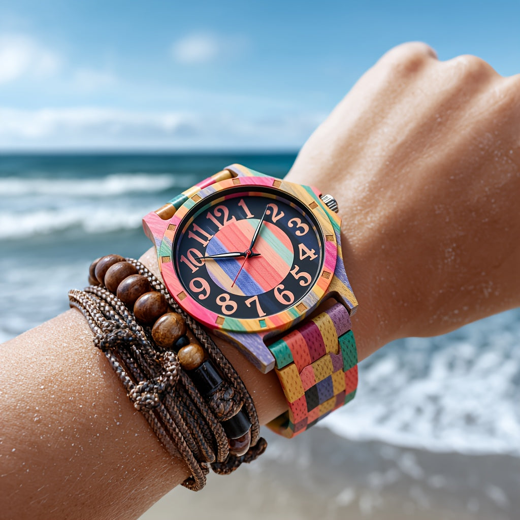 LeeEv Orologi da Uomo in Legno Leggero e Trasparente a Colori Mescolare, Incisi a Mano, Analogico al Quarzo, Orologio da Polso in Bambù, Regalo per Uomo