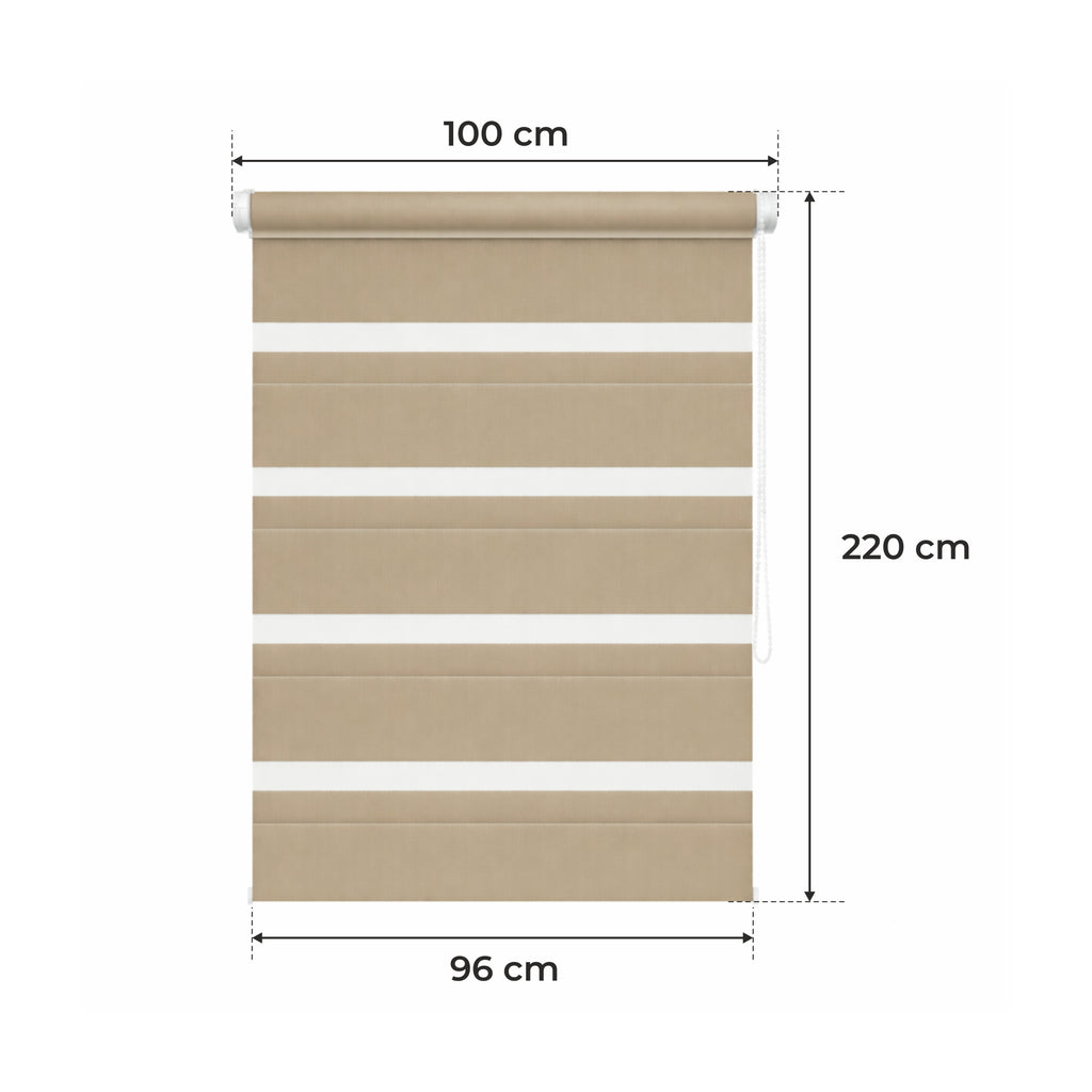 Tenda a rullo giorno e notte - MARRONE CHIARO - 32 misure - BOJANEK DAY & NIGHT - Installazione finestra non invasiva, nessuna foratura richiesta, regolazione a catena, supporti regolabili per vari spessori di finestra, design moderno, protezione dalla lu