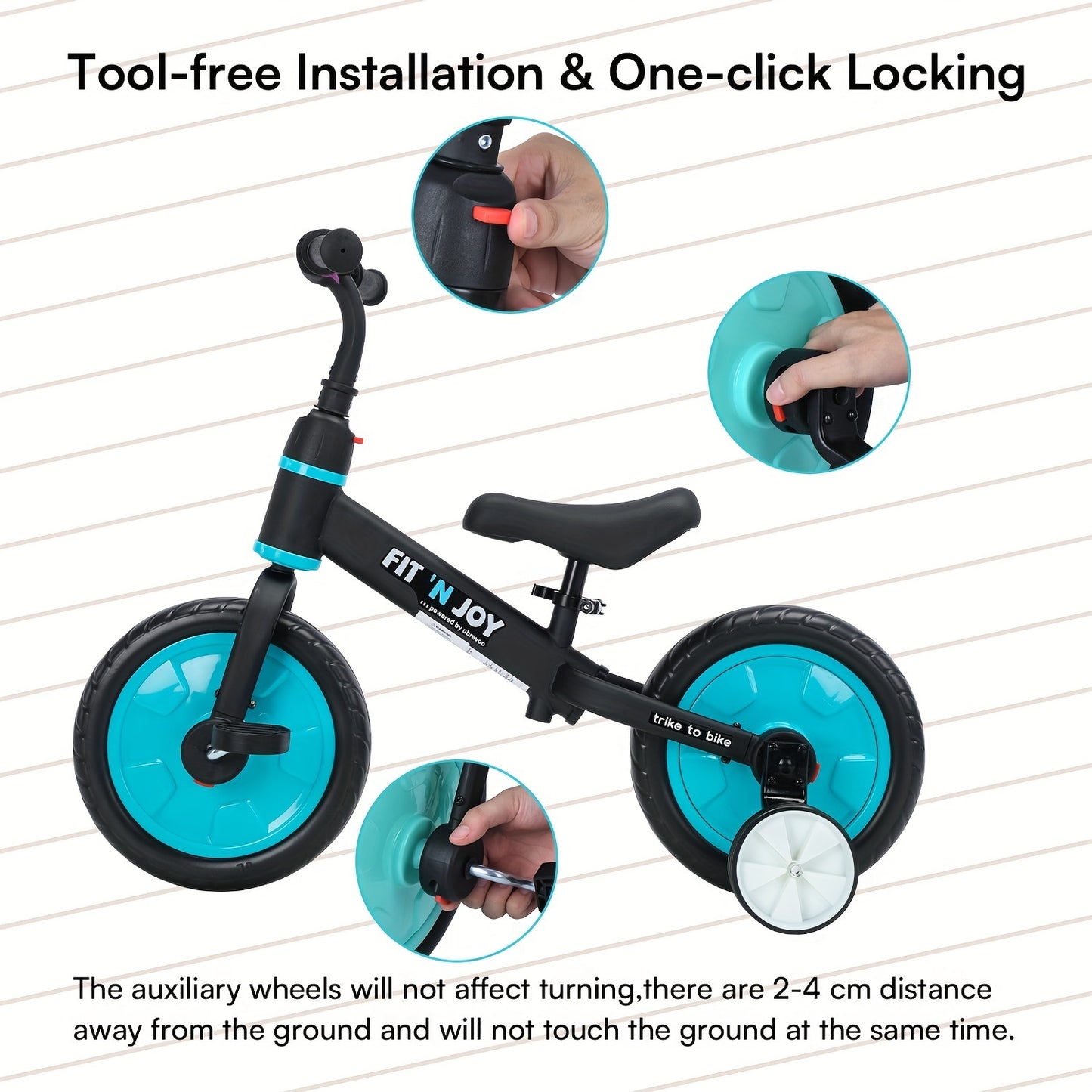 UBRAVOO Fit 'n Joy Bici per Bambini, Bici Bilanciata 4-in-1 con Pedali e Stabilizzatori, Triciclo-a-Bici per Ragazzi e Ragazze dai 2 ai 5 Anni