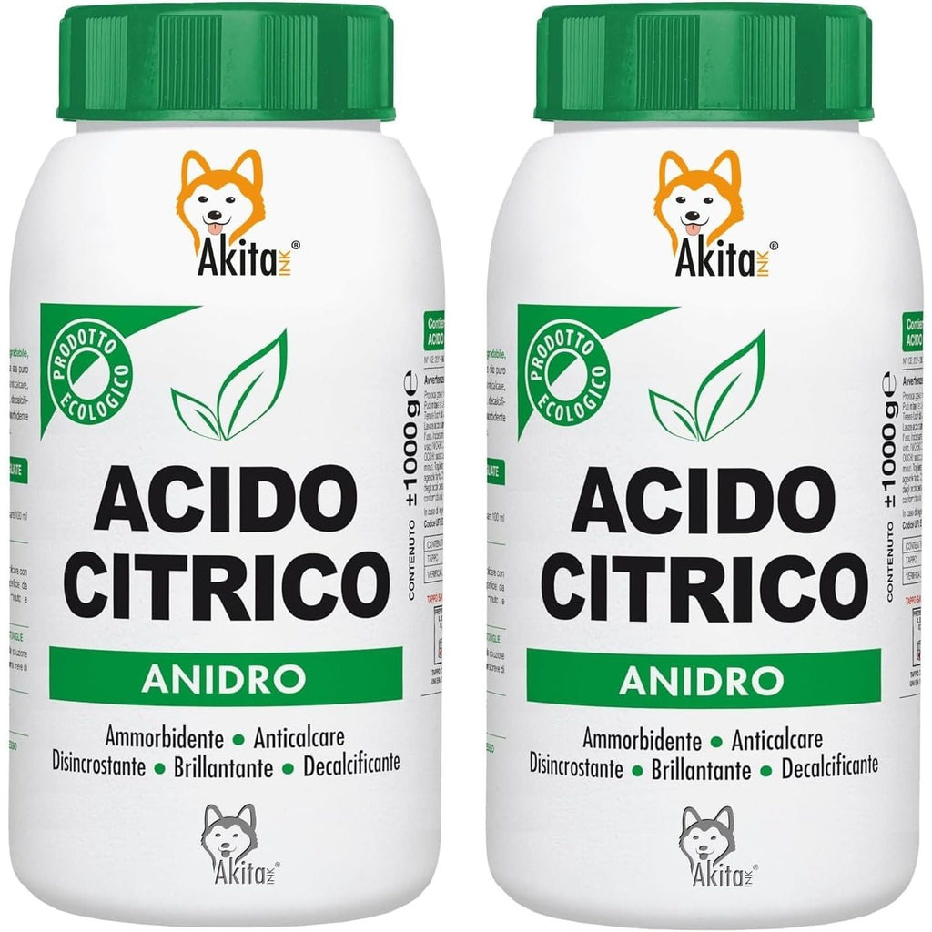 Akitaink Acido Citrico in Polvere, Multiuso per Pulizia e Igiene della Casa: Ammorbidente, Anticalcare, Brillantante, Disincrostante, Decalcificante - 2 kg