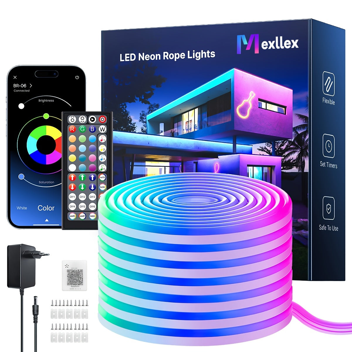 30m/20m/15m/10m/5m Striscia LED RGB Neon con Sincronizzazione Musicale, Striscia Luminosa Flessibile 24V con App e Telecomando, Striscia Luminosa Esterna IP"67", Ideale per Camera da Letto, Stanza e Decorazioni Esterne