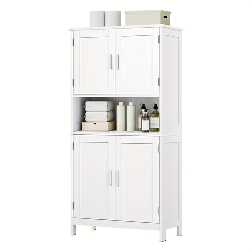 1 pz Mobiletto contenitore multifunzionale moderno e semplice, mobile per bagno, design a quattro ante + ripiano aperto, adatto per bagno/cucina/soggiorno/ufficio 60x120x30cm bianco, manufatto contenitore per la casa
