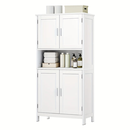 1 pz Mobiletto contenitore multifunzionale moderno e semplice, mobile per bagno, design a quattro ante + ripiano aperto, adatto per bagno/cucina/soggiorno/ufficio 60x120x30cm bianco, manufatto contenitore per la casa