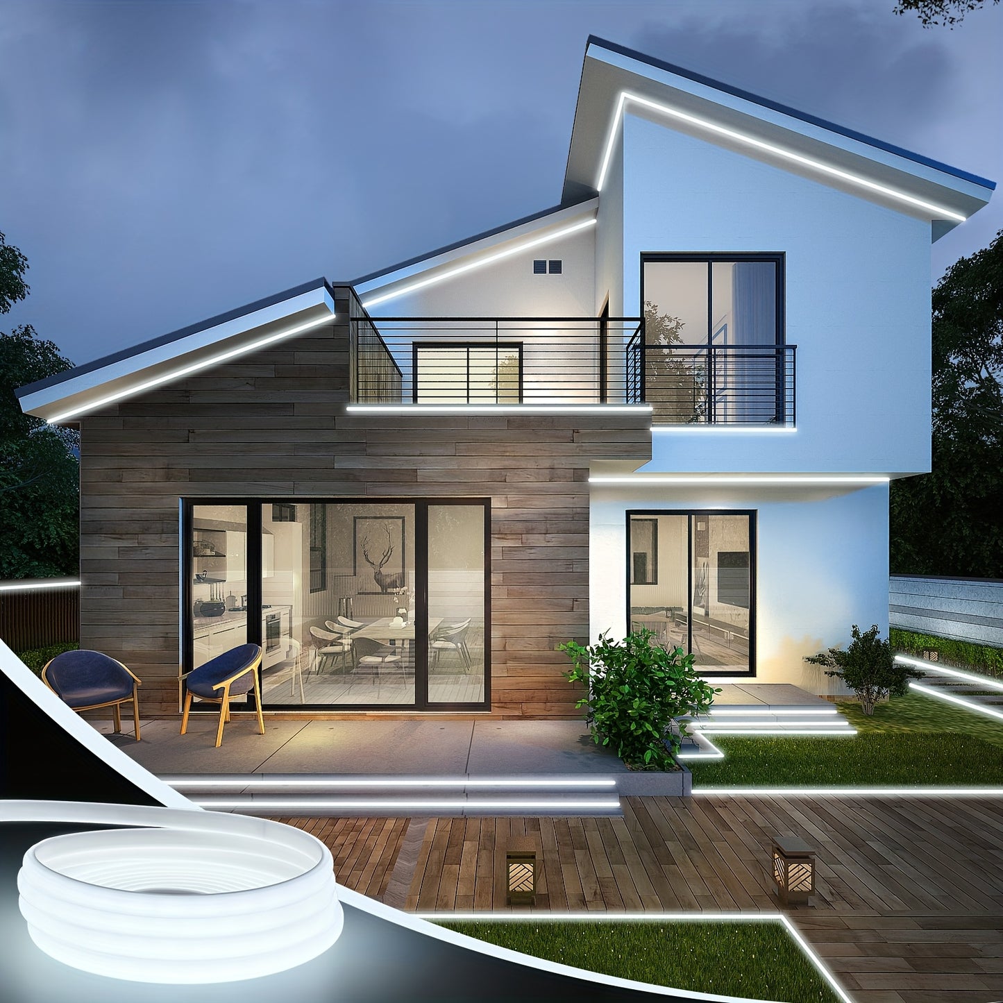 Strisce LED COB, adatte per AC 220V-240V, illuminazione esterna flessibile, con 288 LED per metro. Questa striscia LED adesiva offre un alto contrasto in bianco o bianco caldo, ideale per decorare cucine, giardini e interni domestici.