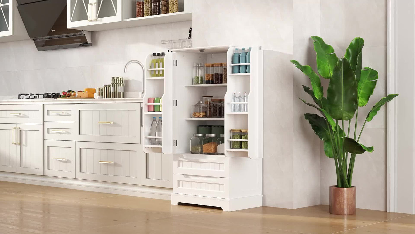 Credenza pensile per cucina - Mobiletto a pavimento con 2 cassetti e 2 ante - 60x40x120cm - Armadi da cucina bianchi
