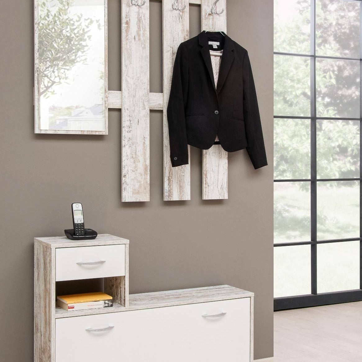 Mobile da ingresso Dbiagin, Entratina moderna, Mobile con scarpiera, Armadio multiuso con specchio, 100x25h180 cm, Disponibile in 5 colori