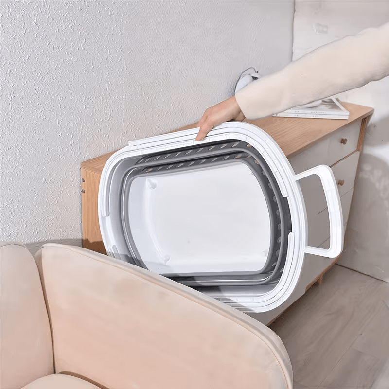 Cesto per il bucato retrattile e pieghevole con ruote - 45 litri - Bianco Grigio