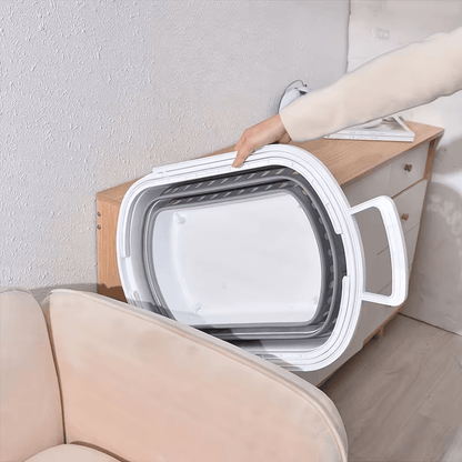 Cesto per il bucato retrattile e pieghevole con ruote - 45 litri - Bianco Grigio