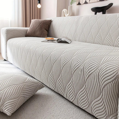 1 pz Copridivano Jacquard Foglia Artistica - Protezione Divano Elasticizzata Monoblocco con Pile Jacquard Elastico, Antiscivolo Adatto agli Animali Domestici, Lavabile in Lavatrice, Arredamento Moderno per la Casa, Protezione Mobili, Federa Decorativa, Te