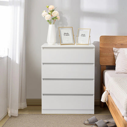 Comò OUTOPEE a 4 Cassetti, Cassettiera in Legno, Moderna Unità di Archiviazione Ampia, Comodino per Camera da Letto, Ufficio, Soggiorno, Bianco