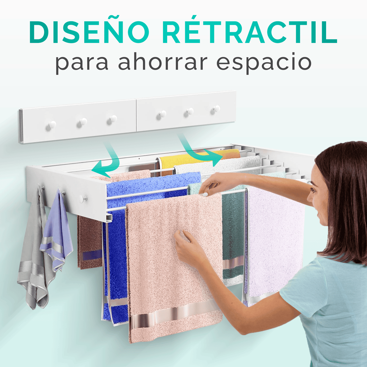 Stendibiancheria a muro retrattile e pieghevole RELAXTY, 80 cm | Stendibiancheria a muro pieghevoli per uso interno o esterno | Design compatto salvaspazio con capacità di 30 kg
