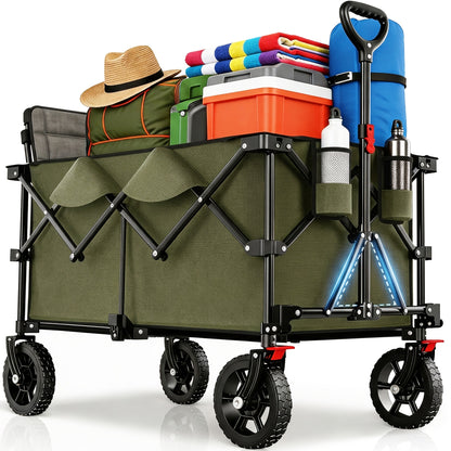 Carrello pieghevole XXL Plus 200L, capacità di carico 300KG, carrello pieghevole adatto per uso fuoristrada con freni, carrello pieghevole in quattro direzioni, verde oliva/grigio/blu/nero
