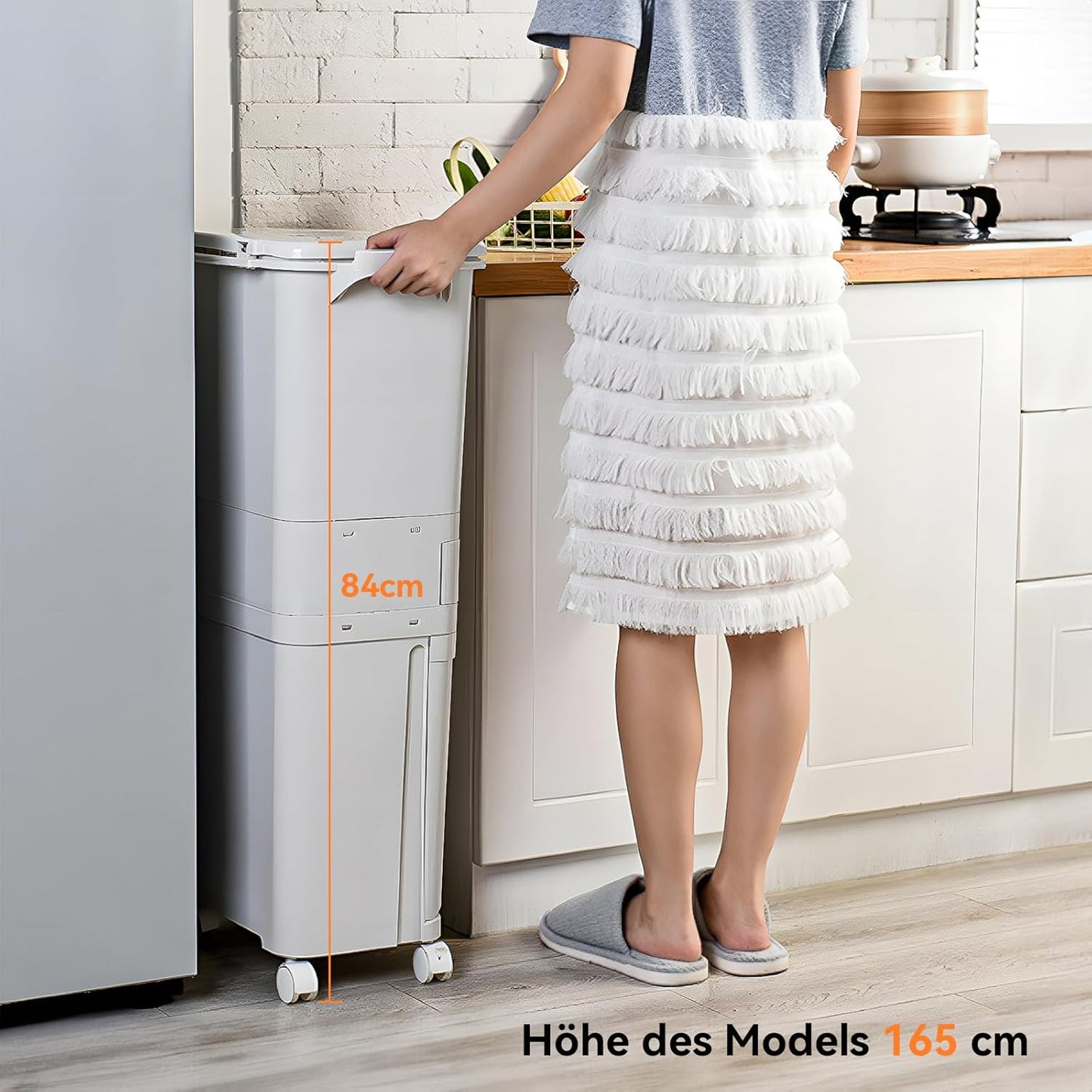 Cestino per Rifiuti da Cucina, 3 Scomparti, 42L Sistema di Separazione Rifiuti in Plastica Riciclata, Cestino a Pedale con Coperchio e Ruote per Cucina, Casa, Ufficio