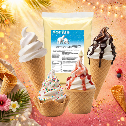 Hopser Funfood Polvere per Gelato Soft Serve alla Vaniglia 1 kg – Polvere Crema per Gelato Soft Serve per Macchina per Gelato | Cool Freeze Power-Soft-Plus | Prodotto in Germania Vaniglia