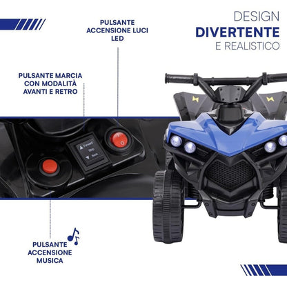 Baroni Toys Quad Elettrico per Bambini 3+ anni con Manubrio Sterzante, Musica e Luci Funzionanti, Quad con Modalità Avanti/Retro, Facile da Montare, 70x42x45 cm