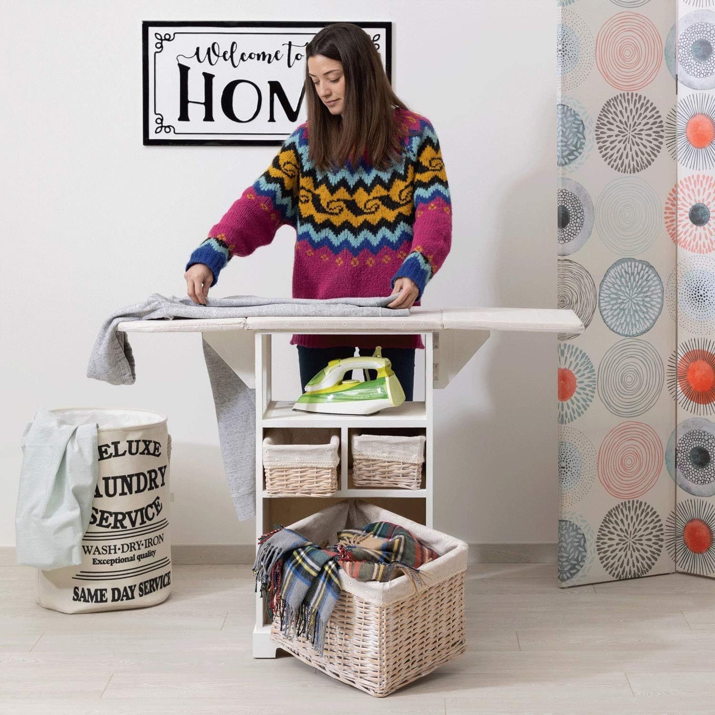 Baroni Home Mobile da Stiro con ASSE Ripiegabile, adatto per lavanderia, organizzazione, in legno
