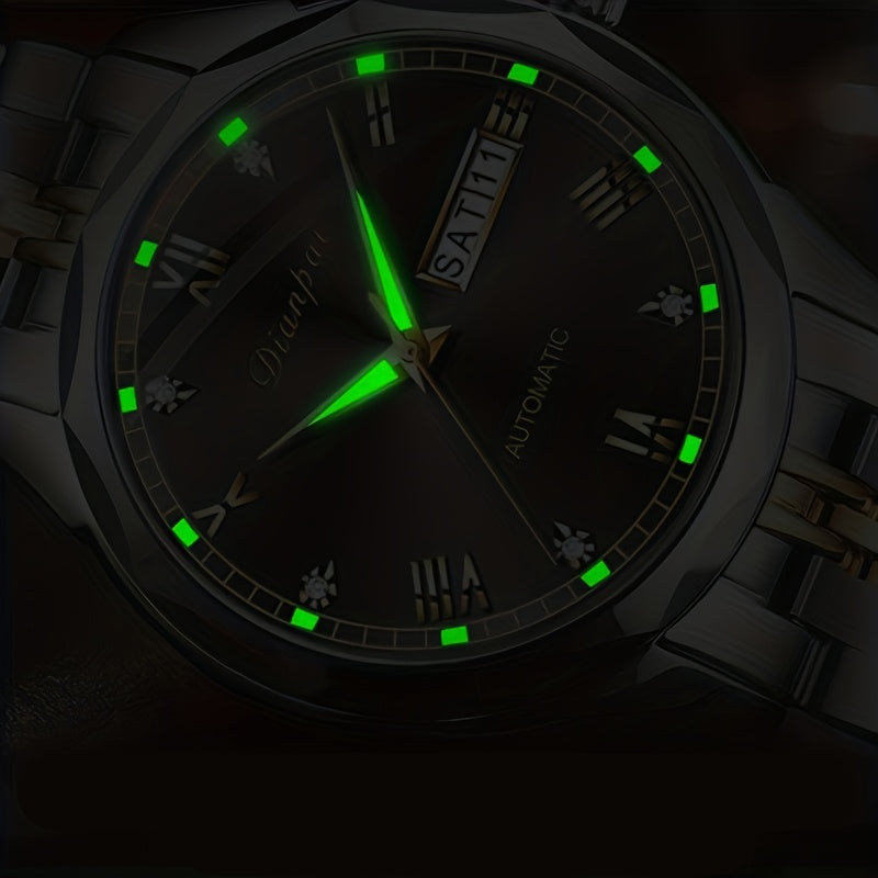Orologio meccanico automatico di lusso per uomo di Dianpai, adatto per l'uso quotidiano casual, con design rotondo, calendario e lancette luminose, un regalo perfetto per uomini, senza batteria