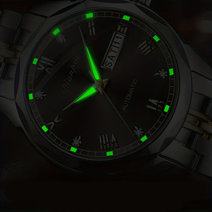 Orologio meccanico automatico di lusso per uomo di Dianpai, adatto per l'uso quotidiano casual, con design rotondo, calendario e lancette luminose, un regalo perfetto per uomini, senza batteria