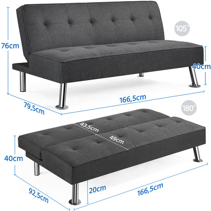 Costoffs Divano Letto a 3 Posti Divano Letto in Tessuto Imbottito con Gambe in Metallo Cromato 105° - 180° per Soggiorno Studio Ufficio Camera degli Ospiti Carico Massimo 350 kg