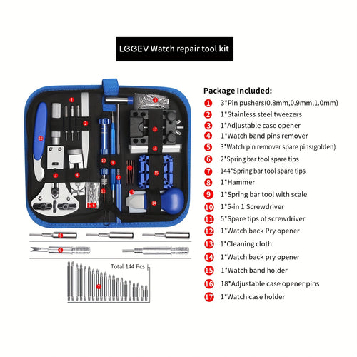 LEEEV Kit di Sostituzione Batteria Orologio 185 Pezzi, Kit Strumenti Orologio 185 Pezzi, Kit Riparazione Orologi, Cacciavite, Apri-coperchio Orologio, Pinzette, Spingi-molla, con Custodia Portatile