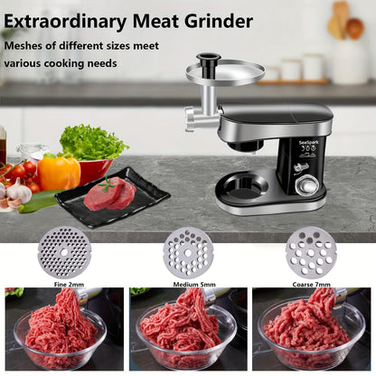 Robot da cucina 6 in 1, 1200W 6 velocità con pulsante a scatto, accessori con ciotola da 6L in acciaio inossidabile, impastatrice elettrica verticale, gancio per impasto, frusta, spatola, accessori per centrifuga, accessori per tritacarne e accessori per