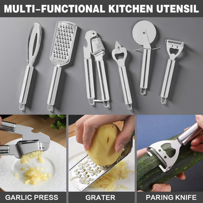 Collezione di 20 Coltelli Professionali con Porta Coltelli. Coltello da Chef, Mannaia, Coltello da Pane, Coltello per Affettare, Coltello per Disossare e Utensili da Cucina Completi. Struttura a Telaio Intero con Manici Antiscivolo per Taglio di Precision