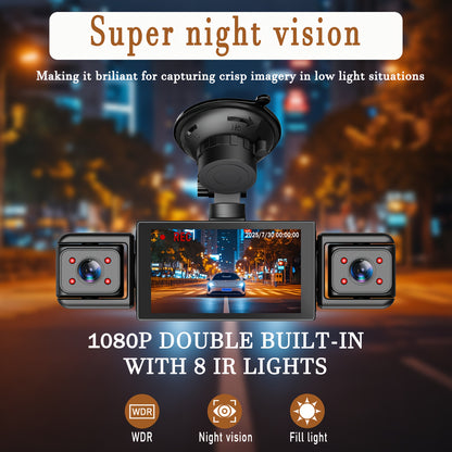 Kit Telecamera da Cruscotto BCUOZ per Sicurezza Massima a 360° Panoramica con 4 Lenti 1080P Full HD, Copertura Completa 1080P Anteriore + 720P Posteriore/Sinistra/Destra, Display Diviso a Quattro Schermi, Visione Notturna Super, WDR, Sensore G, Registrazi