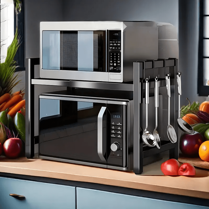 1pc Scaffale Di Stoccaggio Multifunzionale, Scaffale Di Cottura Di Riso Estensibile Per Cucina, Scaffale Per Forno A Microonde, Scaffale Di Stoccaggio Per Friggitrice Ad Aria, Scaffale Di Stoccaggio Per Utensili, Accessori Per Cucina, Bagno, Camera Da Let
