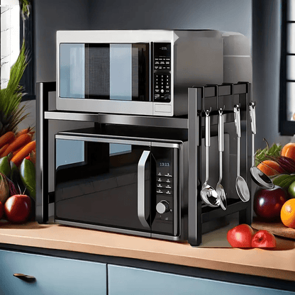 1pc Scaffale Di Stoccaggio Multifunzionale, Scaffale Di Cottura Di Riso Estensibile Per Cucina, Scaffale Per Forno A Microonde, Scaffale Di Stoccaggio Per Friggitrice Ad Aria, Scaffale Di Stoccaggio Per Utensili, Accessori Per Cucina, Bagno, Camera Da Let