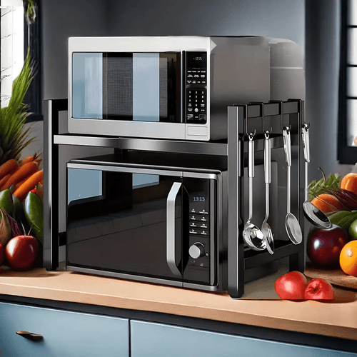 1pc Scaffale Di Stoccaggio Multifunzionale, Scaffale Di Cottura Di Riso Estensibile Per Cucina, Scaffale Per Forno A Microonde, Scaffale Di Stoccaggio Per Friggitrice Ad Aria, Scaffale Di Stoccaggio Per Utensili, Accessori Per Cucina, Bagno, Camera Da Let