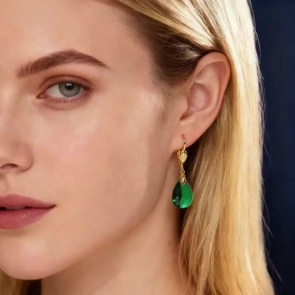 Magazzino Locale, Orecchini Pendenti da Donna in Argento Sterling 925 con Elegante Cristallo Artificiale Verde, Regalo Perfetto per San Valentino, Natale e Uso Quotidiano, Forniti con una Bellissima Scatola Regalo.