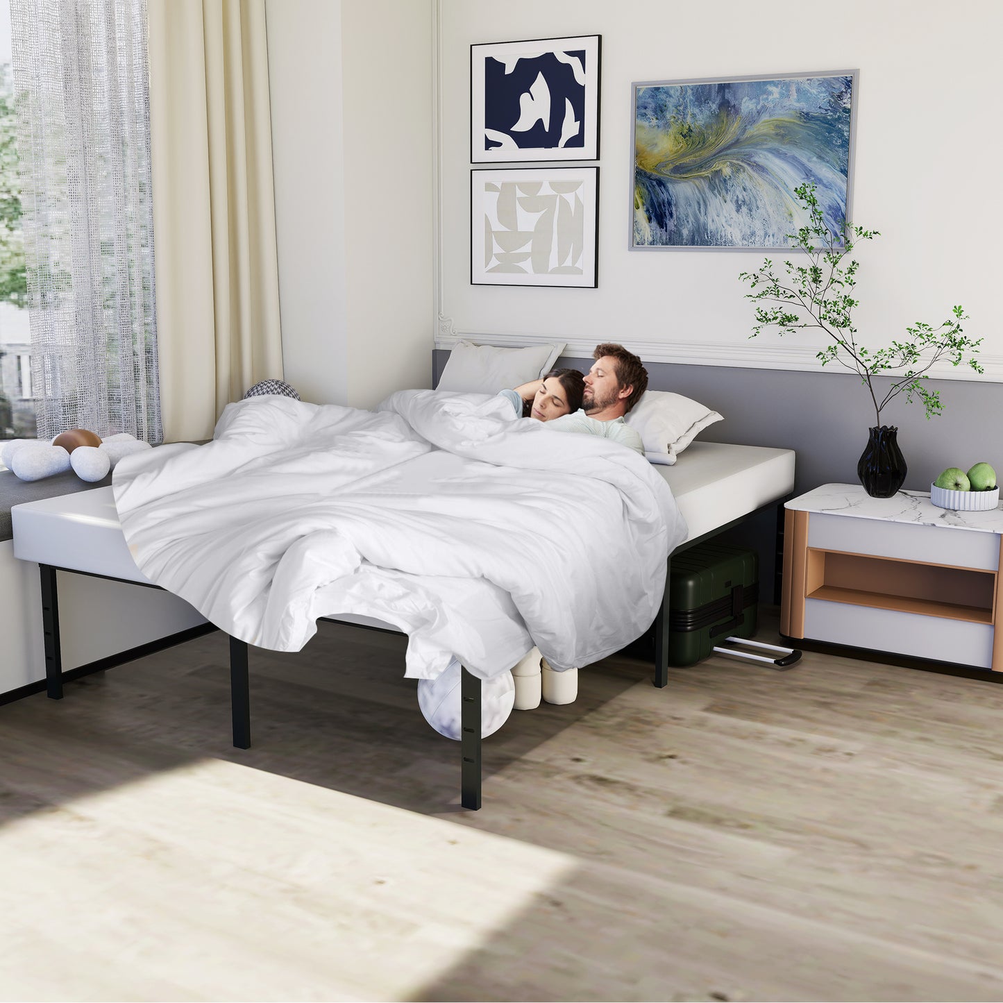 Struttura Letto in Metallo Disponibile in 90X200Cm (Singolo) 140X200Cm (Matrimoniale), Letto Resistente ed Elegante per Camera da Letto