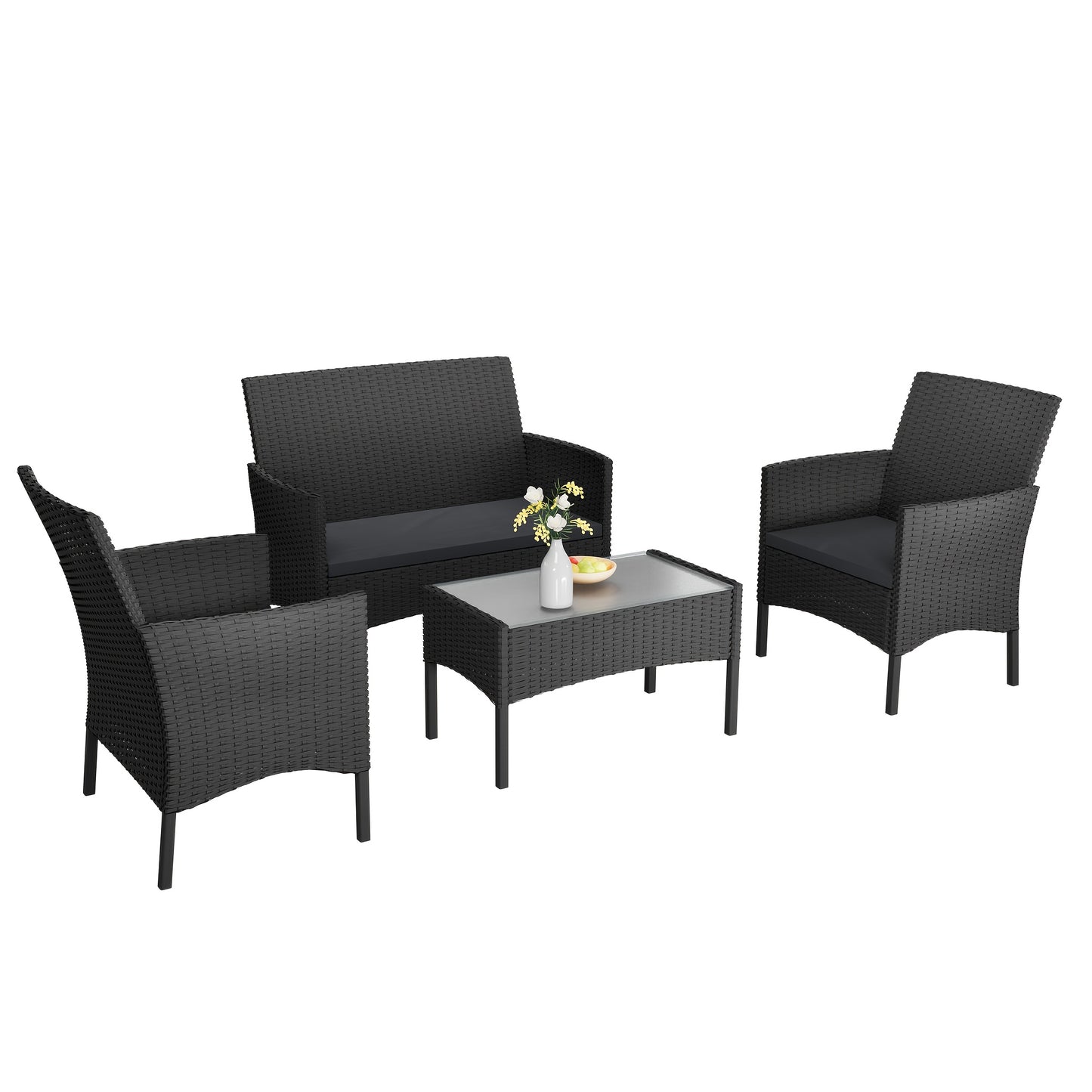 Mobili da giardino in rattan poli per balcone - set con divano a 2 posti, sedie singole e tavolo, cuscini imbottiti antracite - colorazione lounge (cuscini imbottiti antracite)