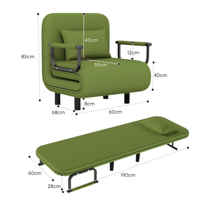Divano letto poltrona pieghevole convertibile 5 in 1, poltrona letto lounge regolabile salvaspazio con tessuto di lino, poltrona moderna per dormitorio, monolocale e angolo accogliente, nero/marrone chiaro/verde oliva/giallo limone