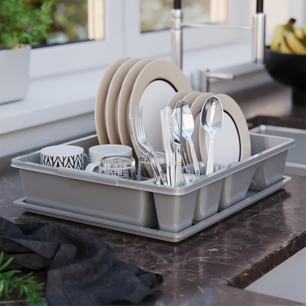 1 pz Cestello scolapiatti da cucina, scolapiatti, scolapiatti per lavello, grigio, con supporto inferiore per lavello, base vaschetta antigoccia, drenaggio rapido, robusto e durevole, adatto per scolare piatti, bacchette e cucchiai
