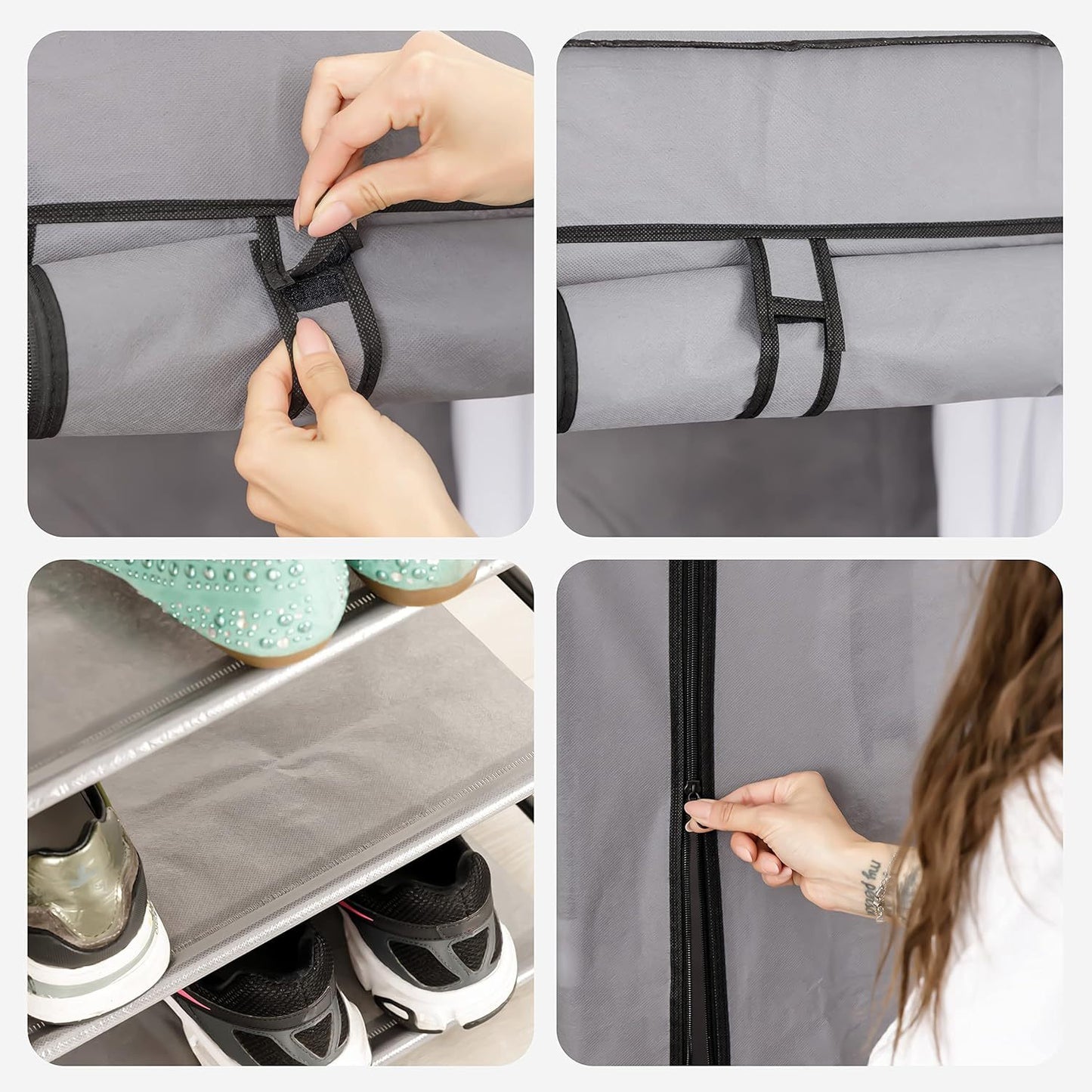 Baroni Home Scarpiera in Tessuto Richiudibile 58x28x73 cm Grigio 4 Ripiani, Mobile per Scarpe Pieghevole Salvaspazio con Struttura in Ferro per Camera da Letto, Cabina Armadio, Grigio, Porta-Scarpe Indipendente Facilmente Spostabile Leggero e Resistente