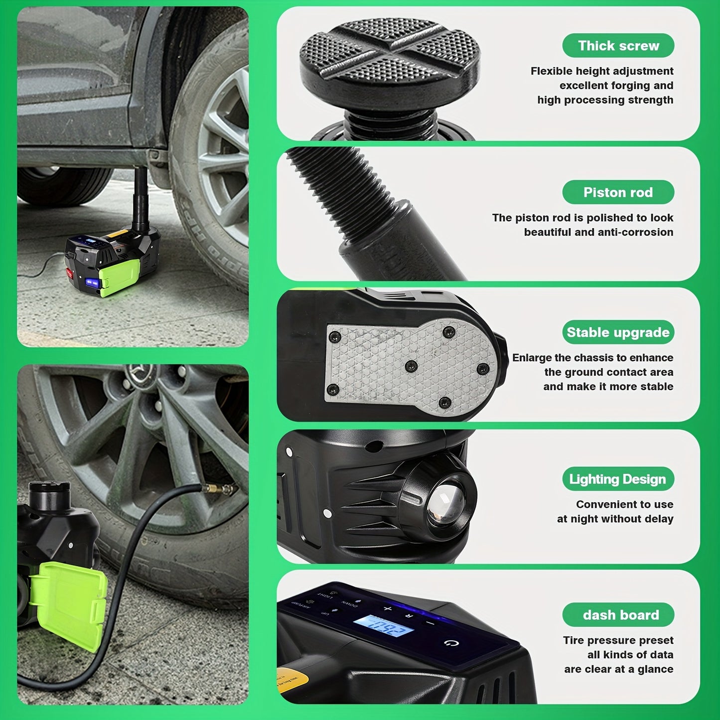 Kit martinetto per auto 4 in 1 12V 5T, cavalletto martinetto elettrico con display LCD per berlina, SUV, sollevatore auto, martinetti idraulici a pavimento