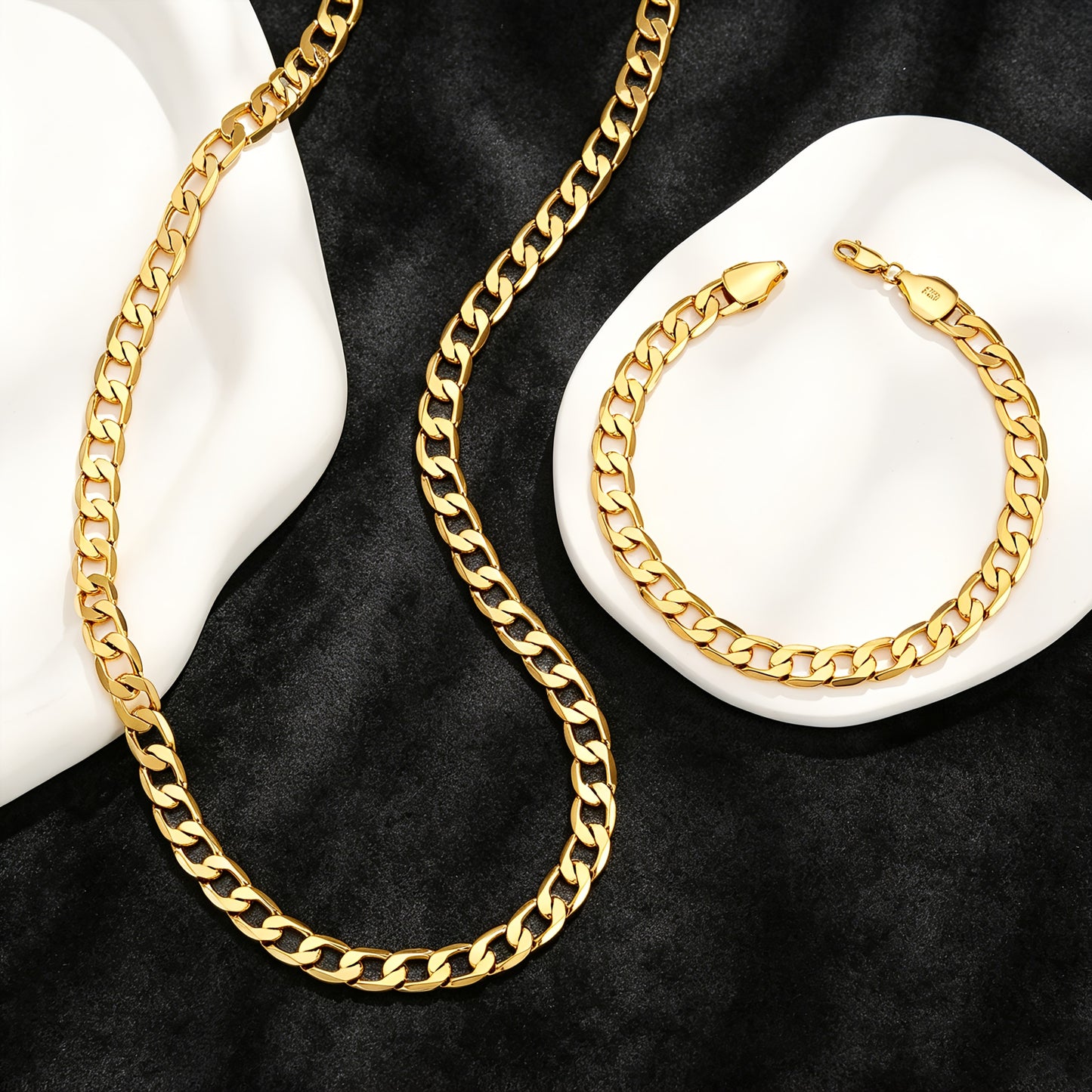 Magazzino Locale, Argento 925, Set Due Pezzi Dorato (Bracciale, Collana), Grammage Argentato 10G, Stile Hip Hop Street, Regalo Perfetto, Bellissima Confezione Regalo Offerta