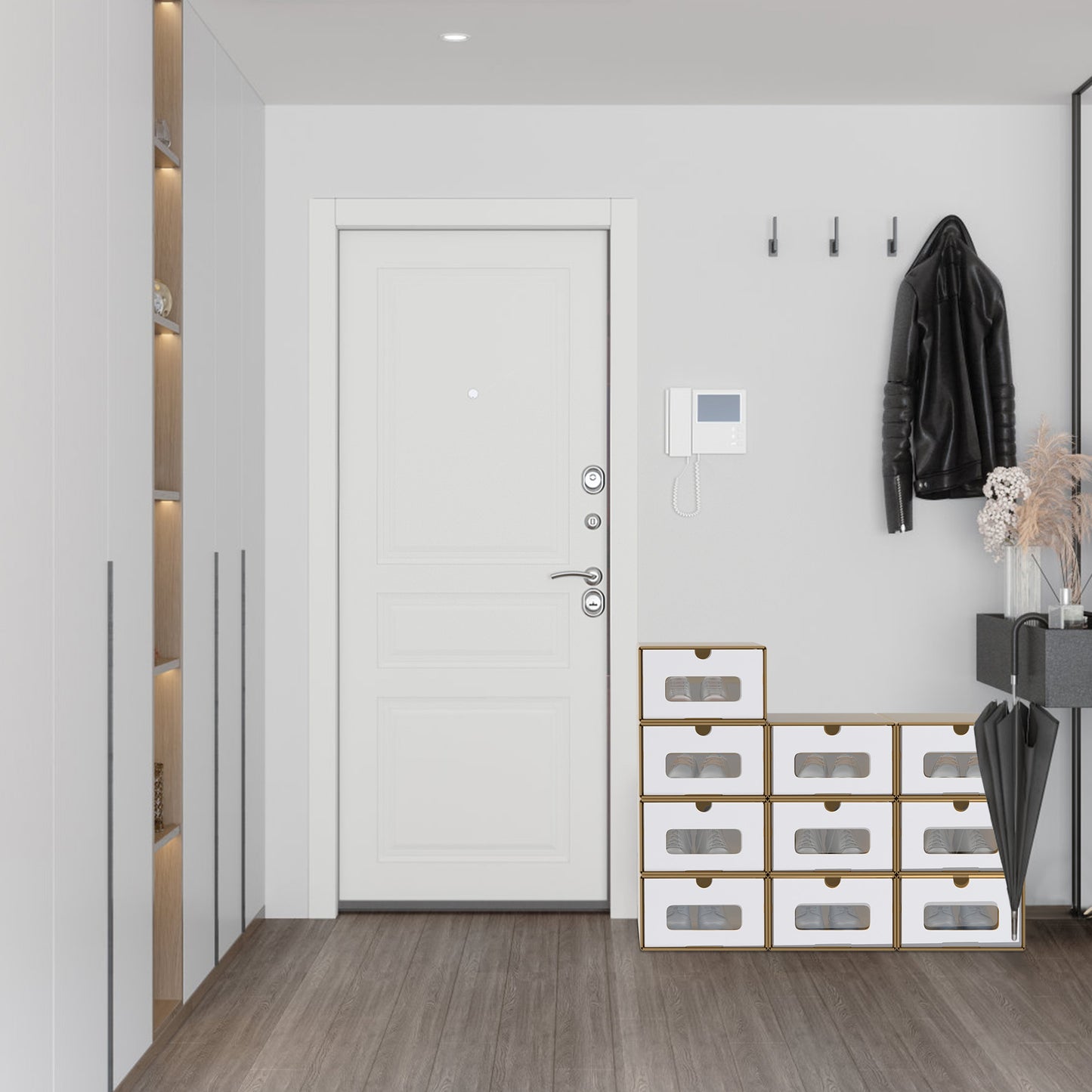 Scatole Rettangolari Impilabili con Cassetto Estraibile e Finestra Trasparente, Organizzatore in Carta Kraft per Scarpe, Abbigliamento e Accessori (10pz/20pz)