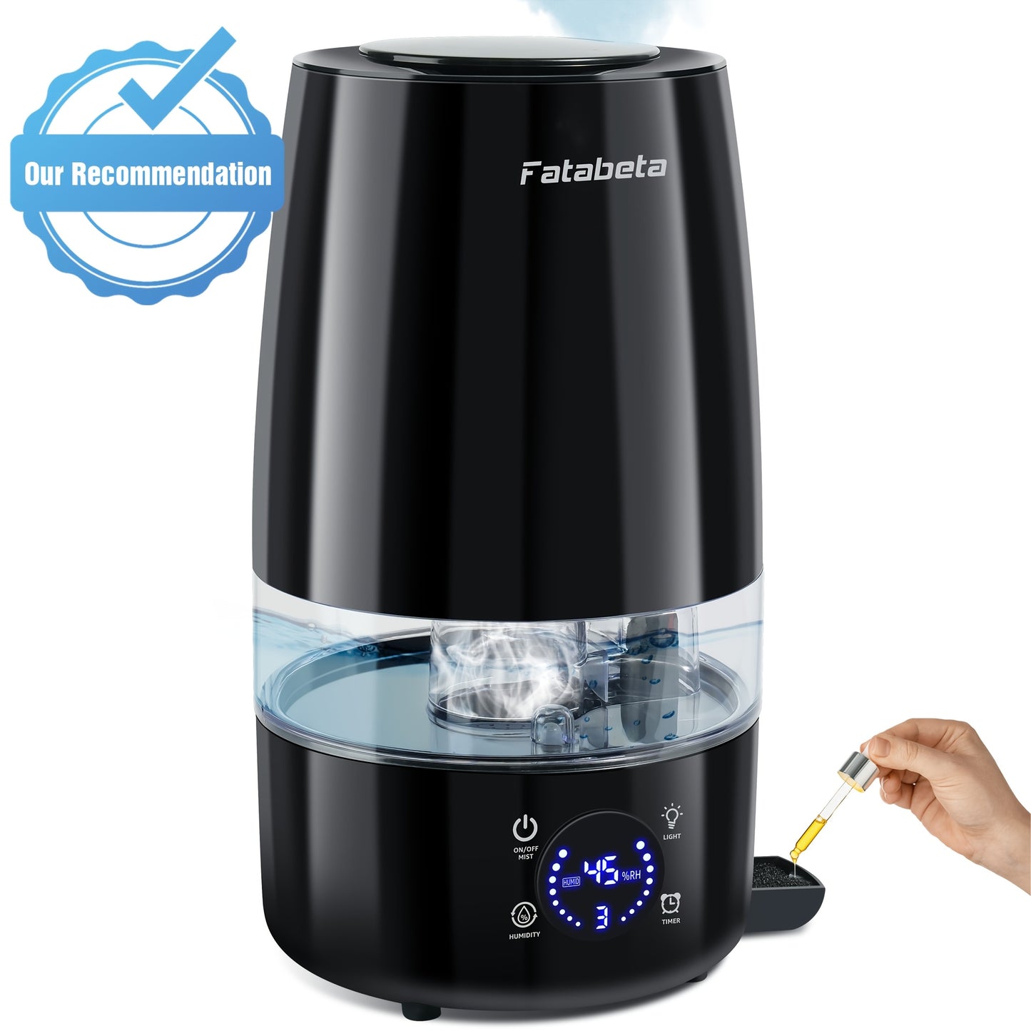 Display per umidificatore e diffusore di aromi super grande da 4,5L, funzionamento silenzioso, spegnimento automatico e timer, adatto per camera da letto, soggiorno, ufficio, serbatoio rimovibile, filtro in ceramica, custodia in ABS, per umidificatori int