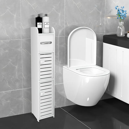 Armadietto da bagno piccolo, organizzatore sottile e lavorato in PVC, ideale per spazi ristretti, facile da montare e durevole, mobiletto multiuso porta carta igienica per bagno, camera da letto e soggiorno