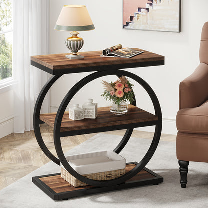 Comodino Laterale Moderno Industriale a 3 Livelli - Design Sottile Salvaspazio con 3 Ripiani di Archiviazione, Finitura in Rovere e Nero, Struttura Robusta in MDF E1 e Metallo, Facile Montaggio per Soggiorno, Camera da Letto, Ingresso