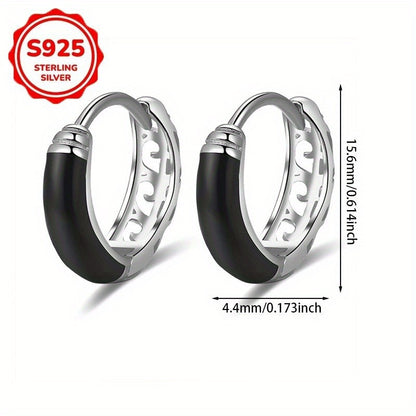 Fibbia per orecchini nera in argento sterling 925 con design retrò, facile, elegante, alla moda e versatile, adatta per l'uso quotidiano, regali di San, regali per le feste, adatta per regali di compleanno, vacanze al mare