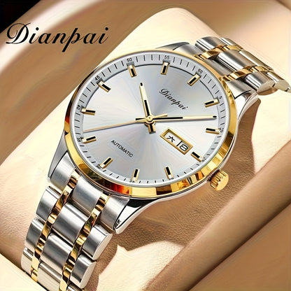 Un orologio da uomo tradizionale e sofisticato con calendario luminoso, realizzato con cinturino in acciaio inossidabile, ideale come regalo per uomo, l'orologio meccanico automatico Dianpai per affari, senza batteria.
