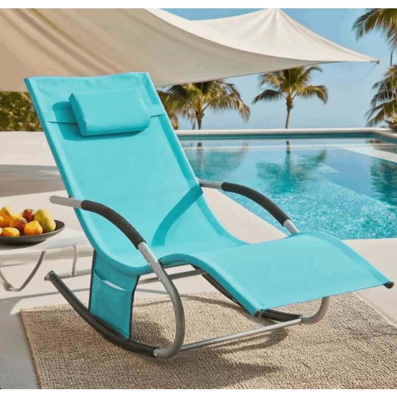 1 Pezzo Lettino Prendisole Lettino da Giardino Sdraio Relax Sedia a Dondolo da Esterno con Cuscino Poggiatesta Superficie Ergonomica Tessuto Resistente agli Agenti Atmosferici Struttura in Metallo Tasca Laterale Portata Massima 150 kg Terrazza Balcone Gia