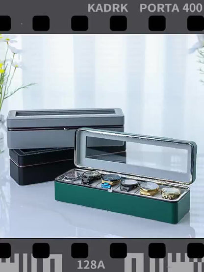 Porta Orologi di Lusso a 6 Scomparti con Coperchio Trasparente - Ampio Spazio di Stoccaggio, Adatto per Orologi Meccanici e al Quarzo da Uomo e da Donna, Design Portatile per Uso Domestico o in Viaggio, Soluzione per la Conservazione degli Orologi